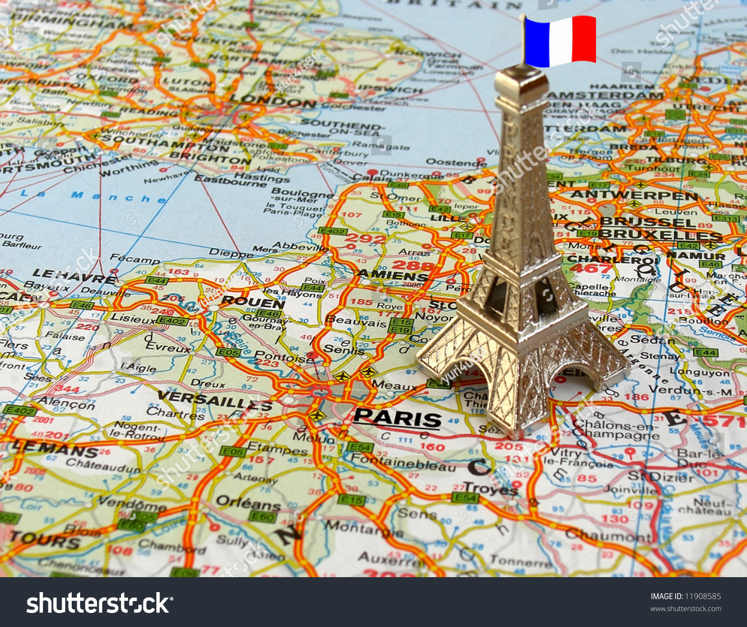 Eiffel Tower On Map France Stock Photo Edit Now 11908585