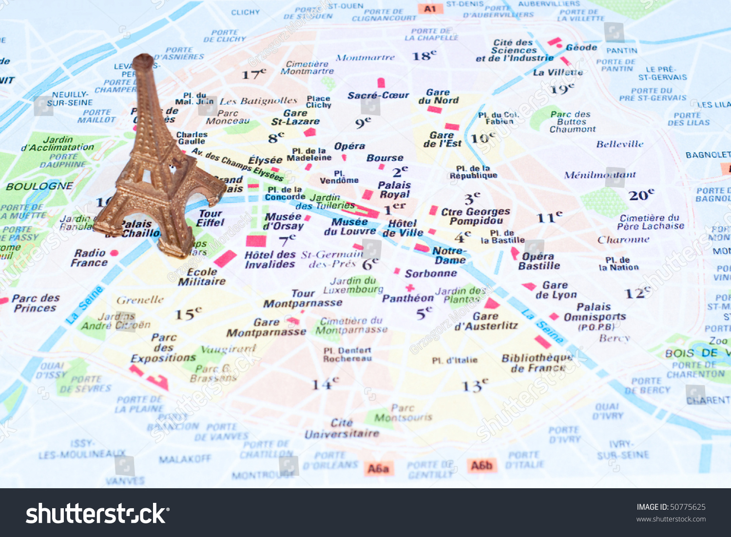 Eiffel Tower On Map Paris Stock Photo Edit Now 50775625