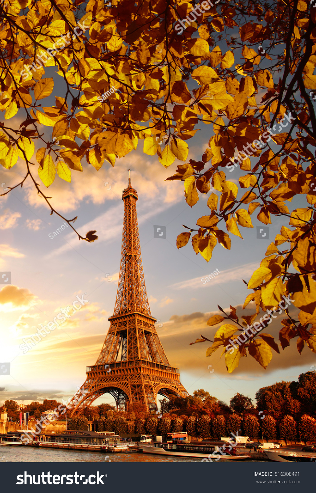 Eiffel Tower Autumn Leaves Paris France Stock Photo 516308491 ...