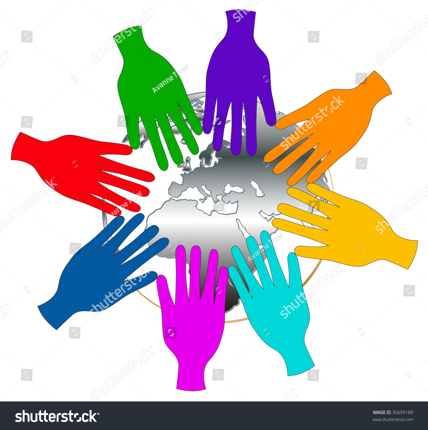 Eight Different Colored Hands Holding Over The Earth Stock Photo ...