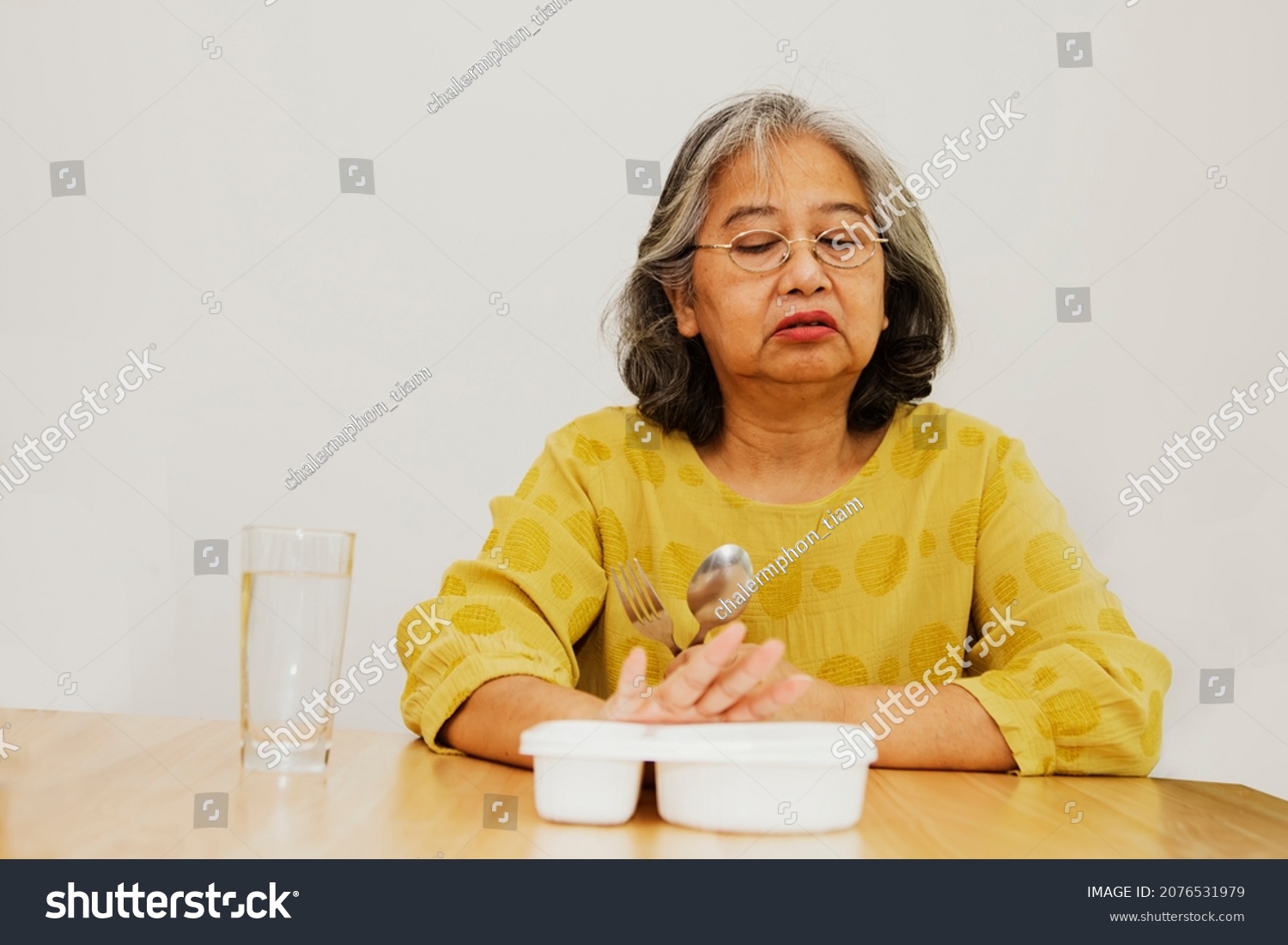 Elderly Asian Woman Unhappy Fed Lunch Stock Photo 2076531979 | Shutterstock