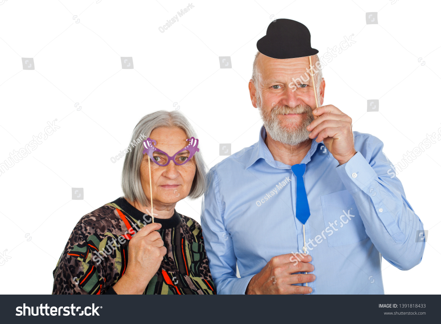 Elderly Couple Having Fun Photo Accessories Stock Photo Edit Now