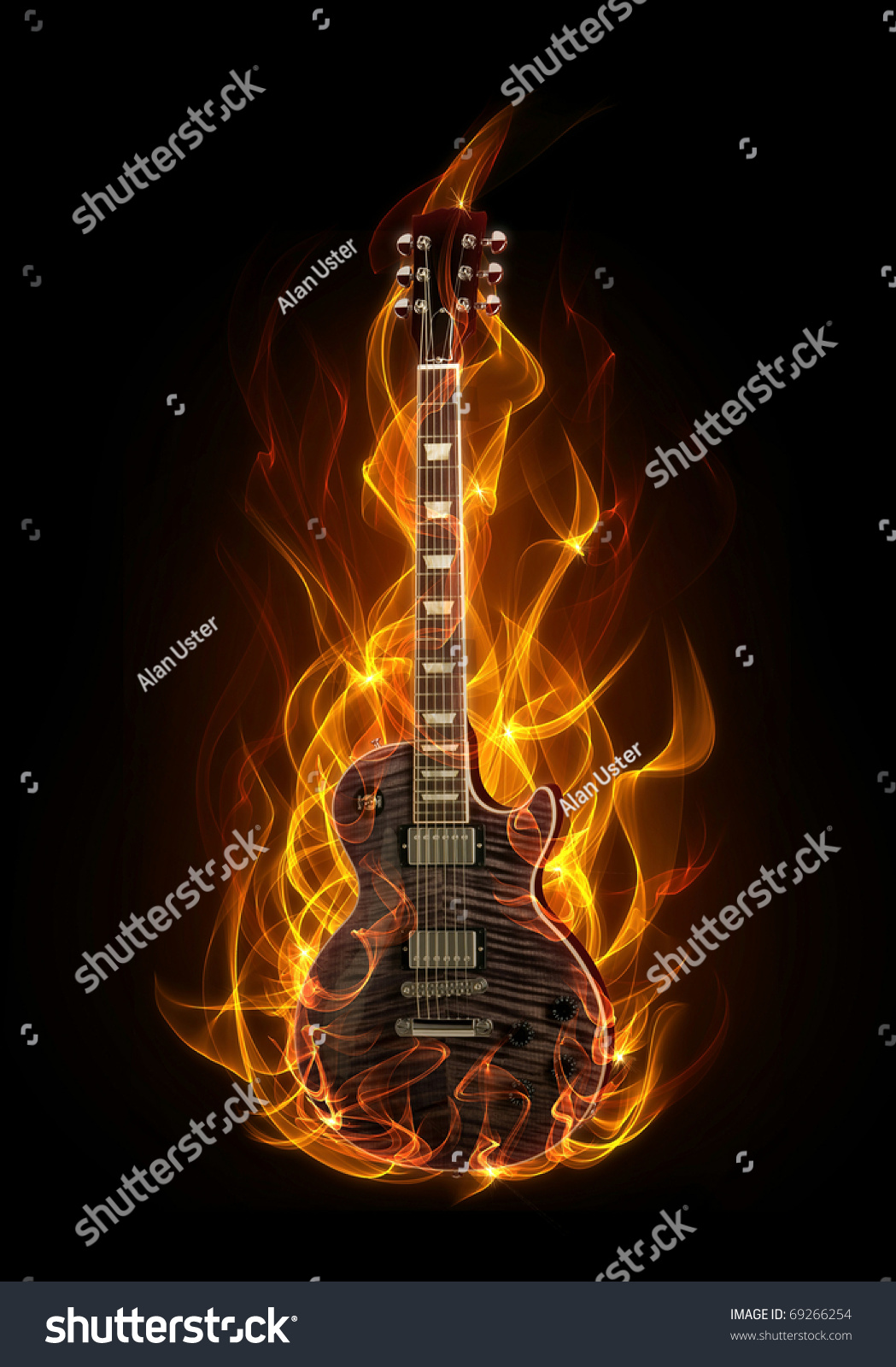 Electric Guitar Fire Flames Stock Illustration 69266254 Shutterstock