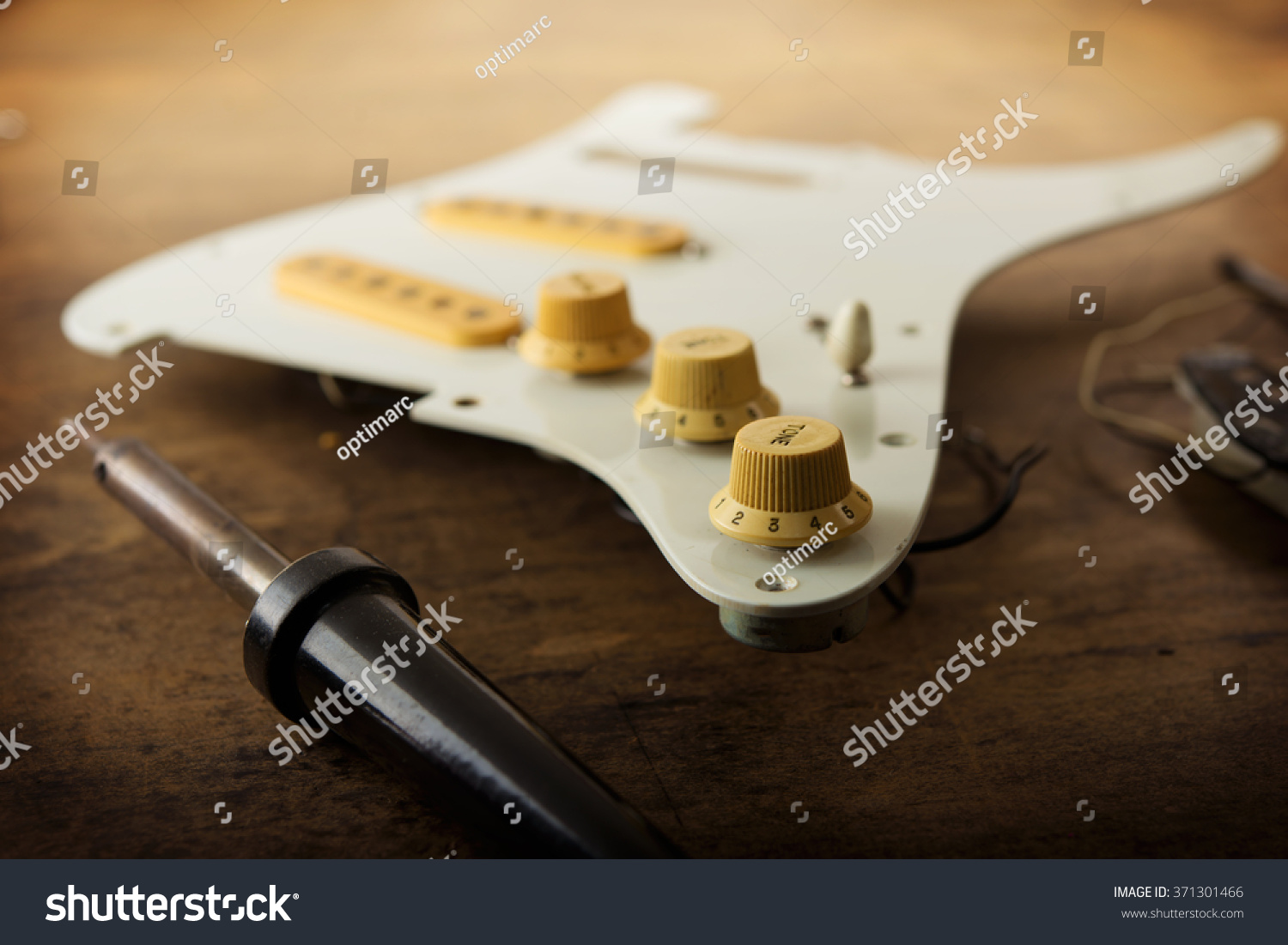 Electric Guitar Repair Maintenance Pickguard Section Stock Photo