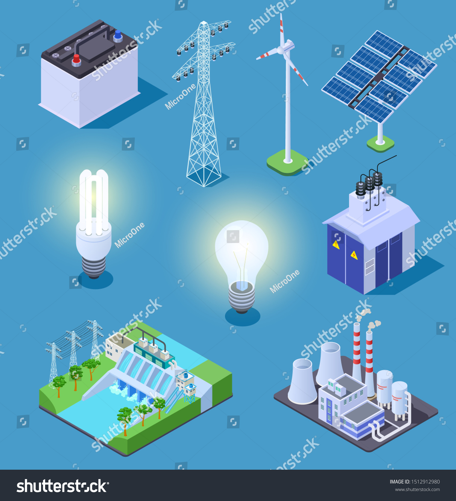 Electric Power Isometric Icons Energy Generator Stock Illustration ...