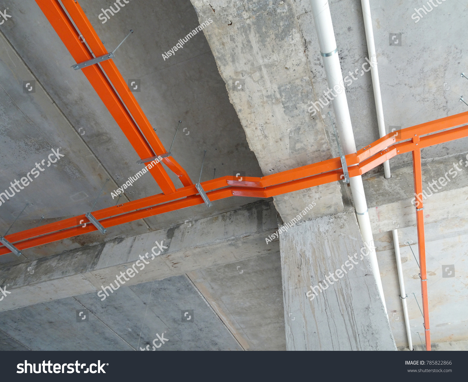 Electrical Cable Tray Install Hanging Above Royalty Free