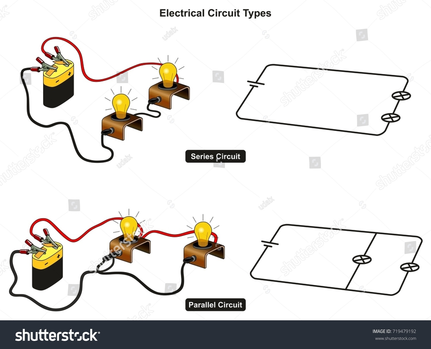 Electrical Circuit Types infographic diagram showing how you connect lamps in series and in parallel and
