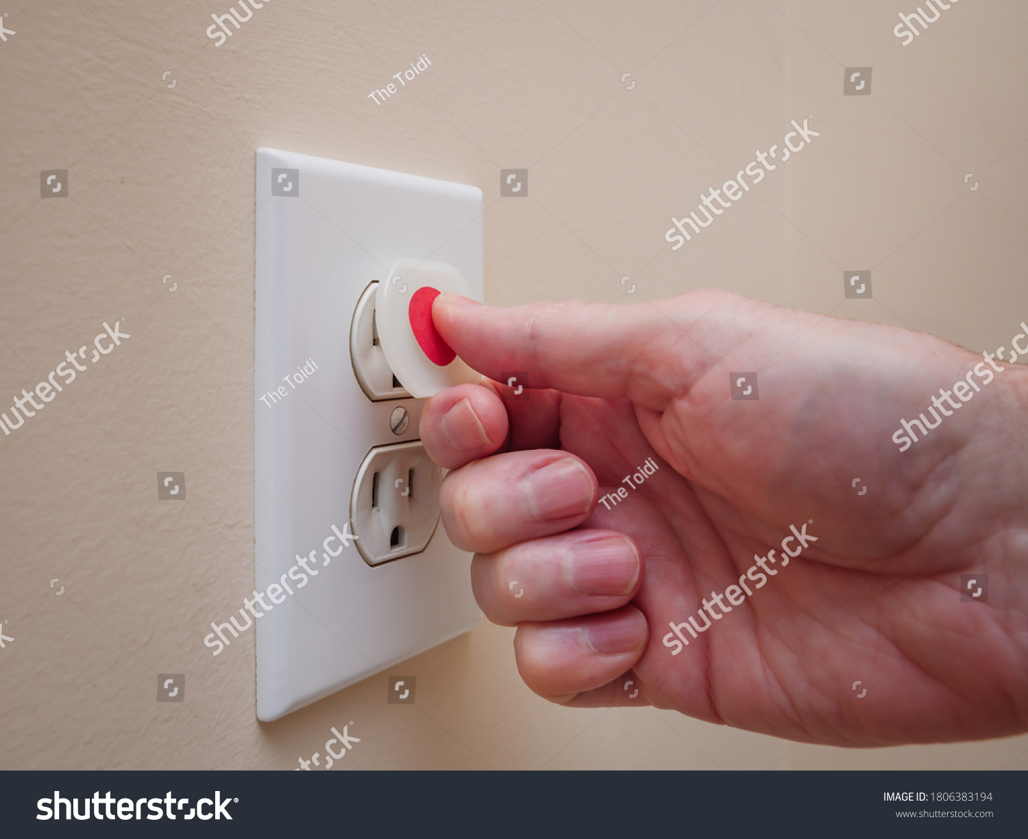 46 298 Safety Plugs Images Stock Photos Vectors Shutterstock   Stock Photo Electrical Outlet With Electricity Safety Cover To Prevent Child Electrocution Baby Proofing 1806383194 