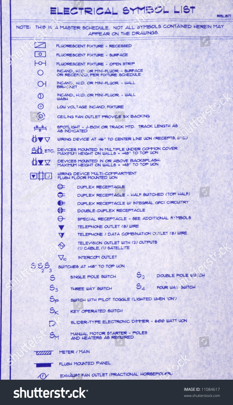Electrical Symbol List Blueprint Stock Photo Edit Now 11084617
