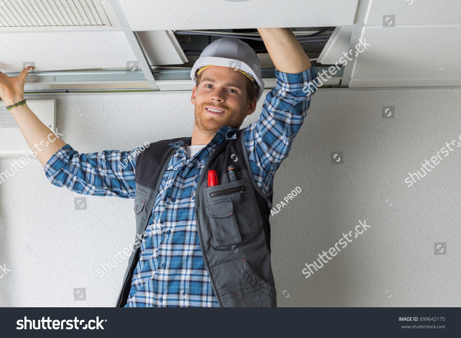 Electrical Worker Wiring Ceiling Stock Photo 699642175 | Shutterstock