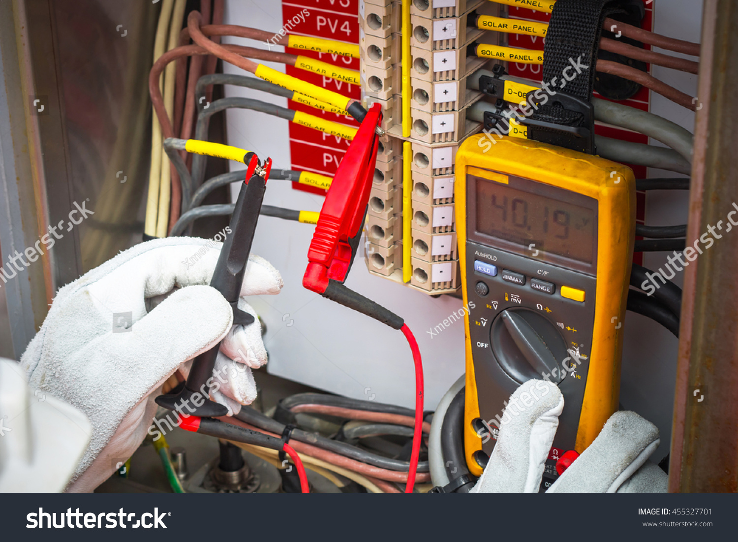 Electricianelectrician Using Digital Multimeter Check Resistance