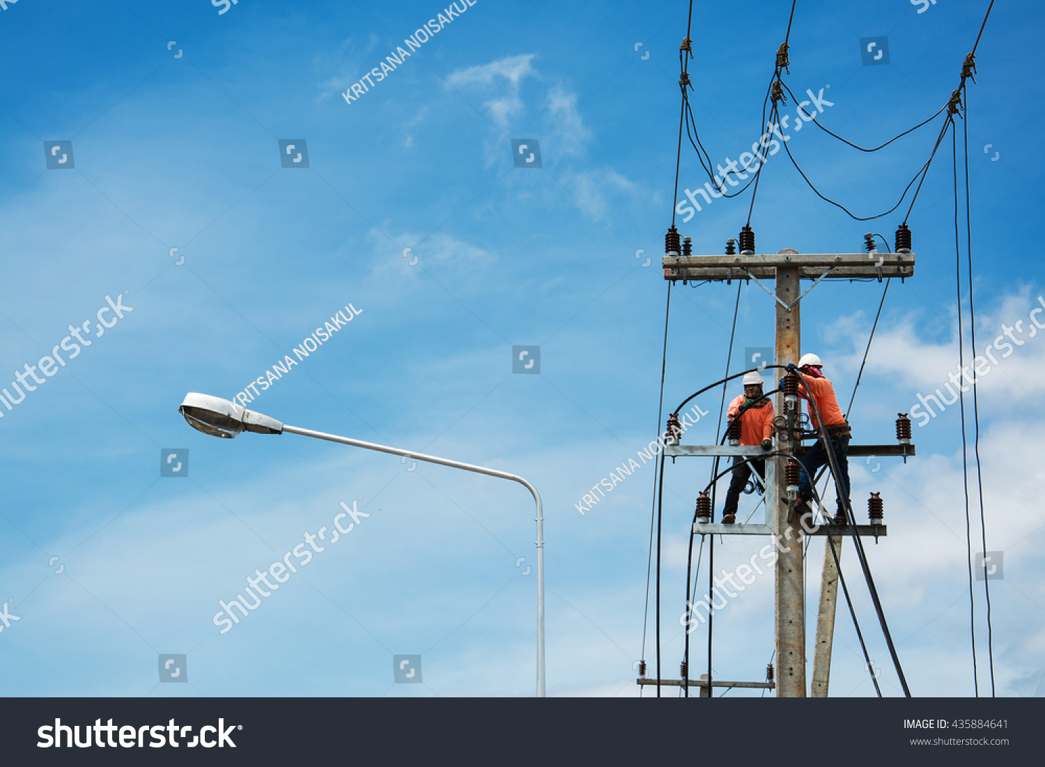 Electricians Repairing Wire Power Line On Stock Photo 435884641 ...