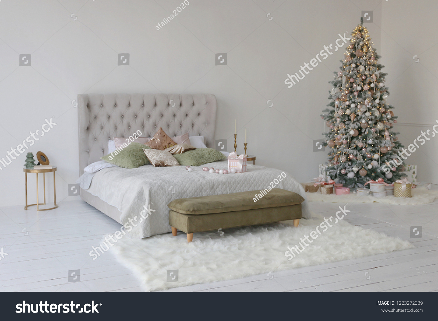 Elegant Bed Green Gold Pillows New Stock Photo Edit Now