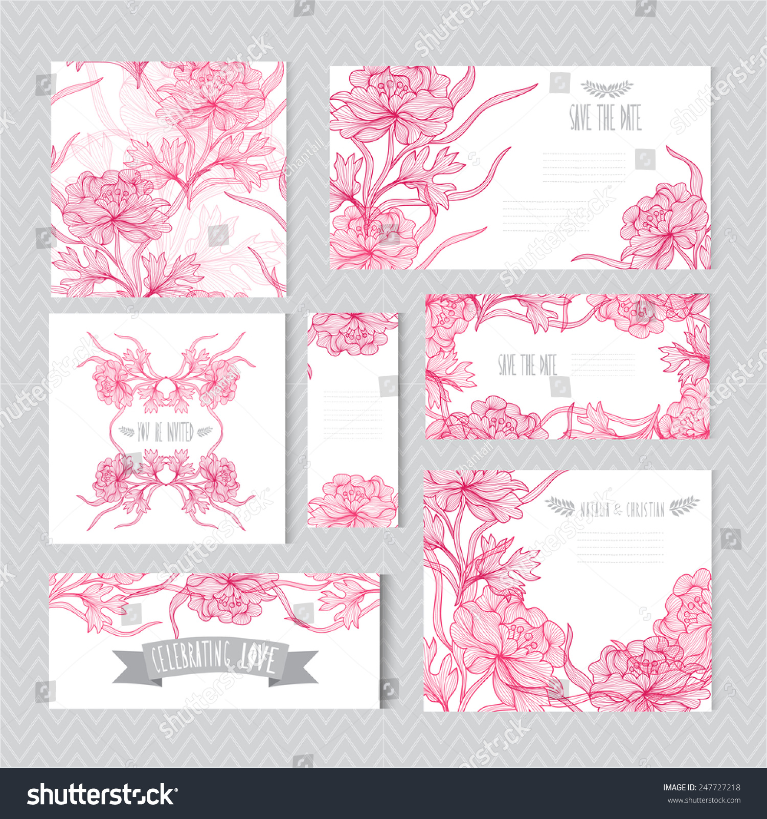 Elegant Cards Decorative Peony Flowers Design Stock Illustration 247727218