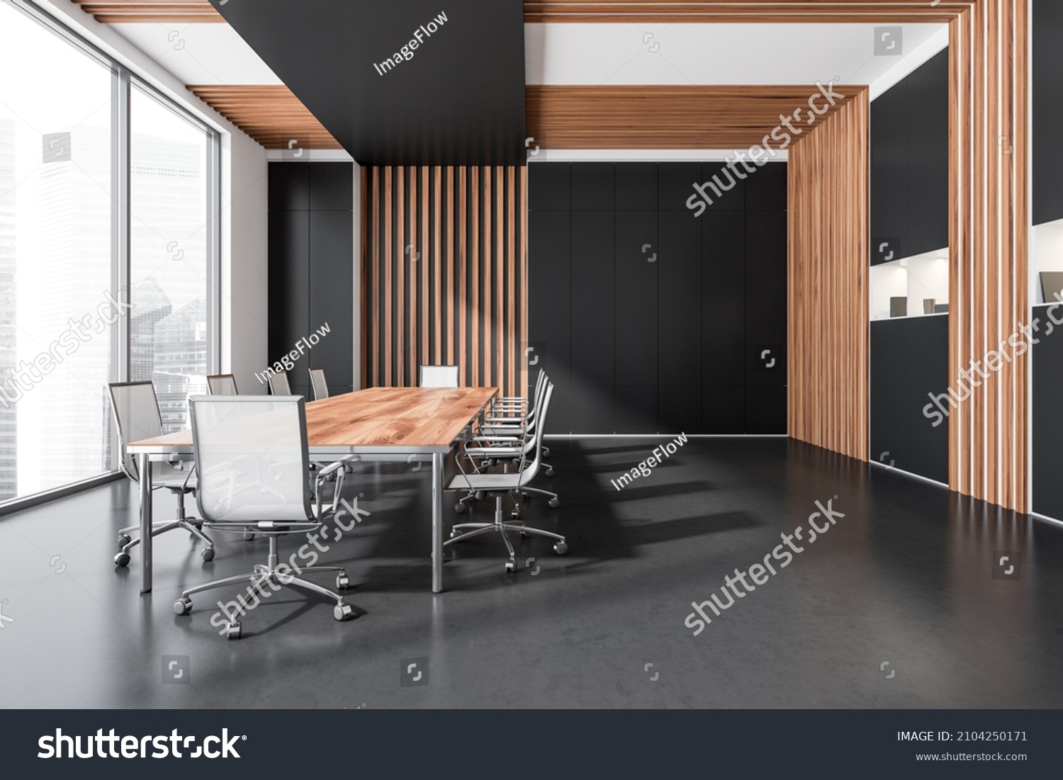 Elegant Dark Grey Conference Room Interior Stock Illustration ...