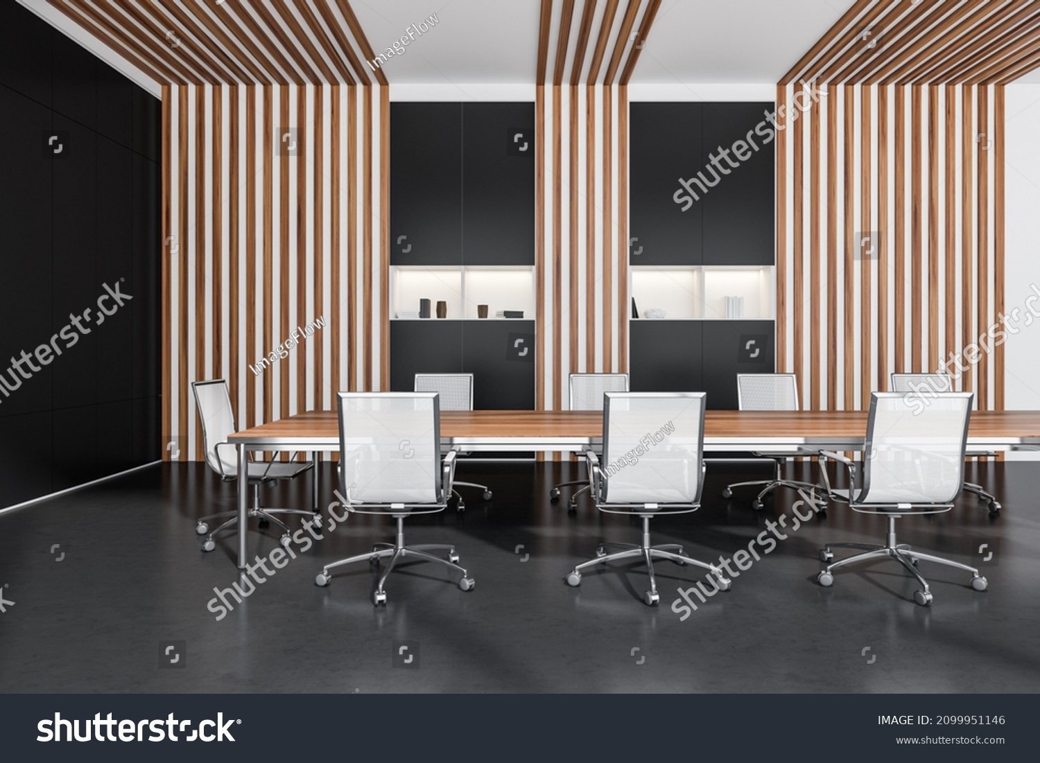 Elegant Dark Grey Conference Room Interior Stock Illustration 2099951146