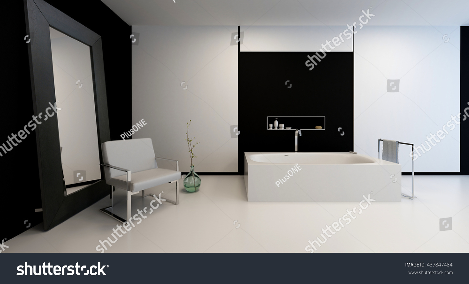 Elegant Modern Black White Bathroom Interior Stock Illustration 437847484