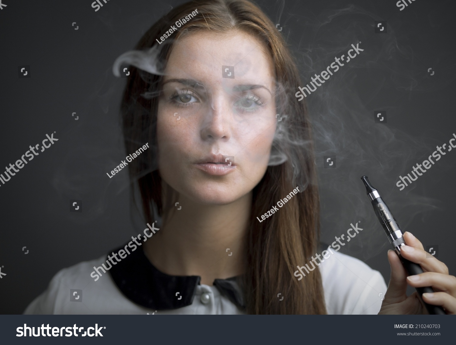 Elegant Woman Smoking Ecigarette Smoke Portrait Stock Photo 210240703 ...