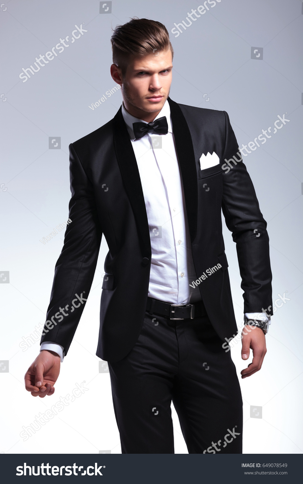 Elegant Young Fashion Man Tuxedo Posing Stock Photo 649078549 ...