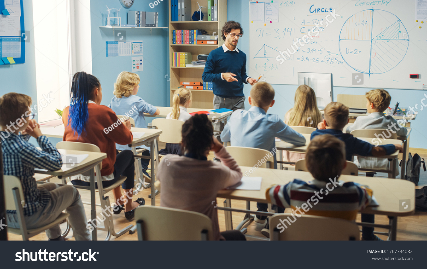 Elementary Classroom Diverse Bright Children Listening Stock Photo ...