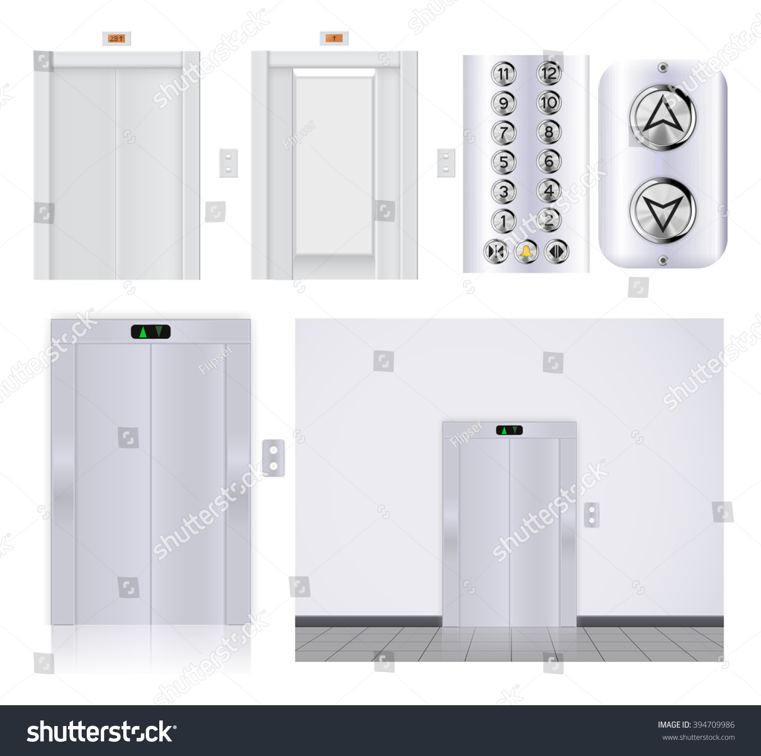 Elevator Buttons Panel Elevator Open Doors Stock Illustration 394709986