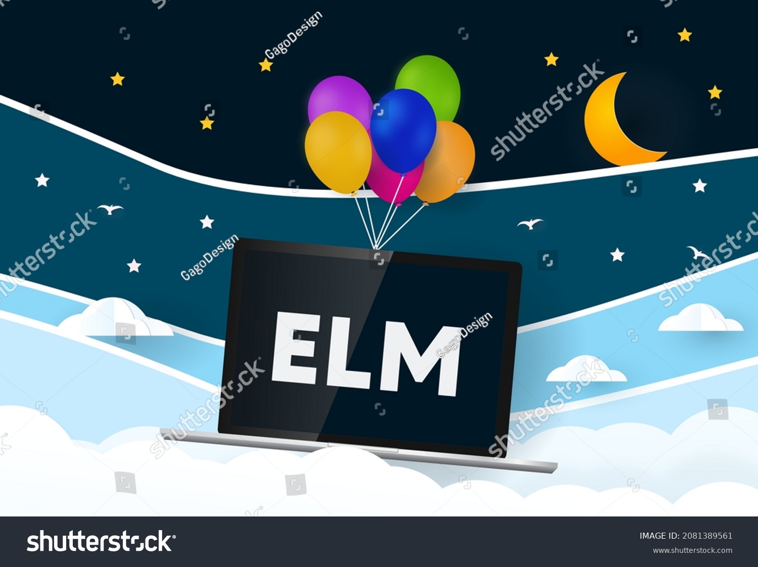 Elm Programming Language Balloons Carries Laptop Stock Illustration ...