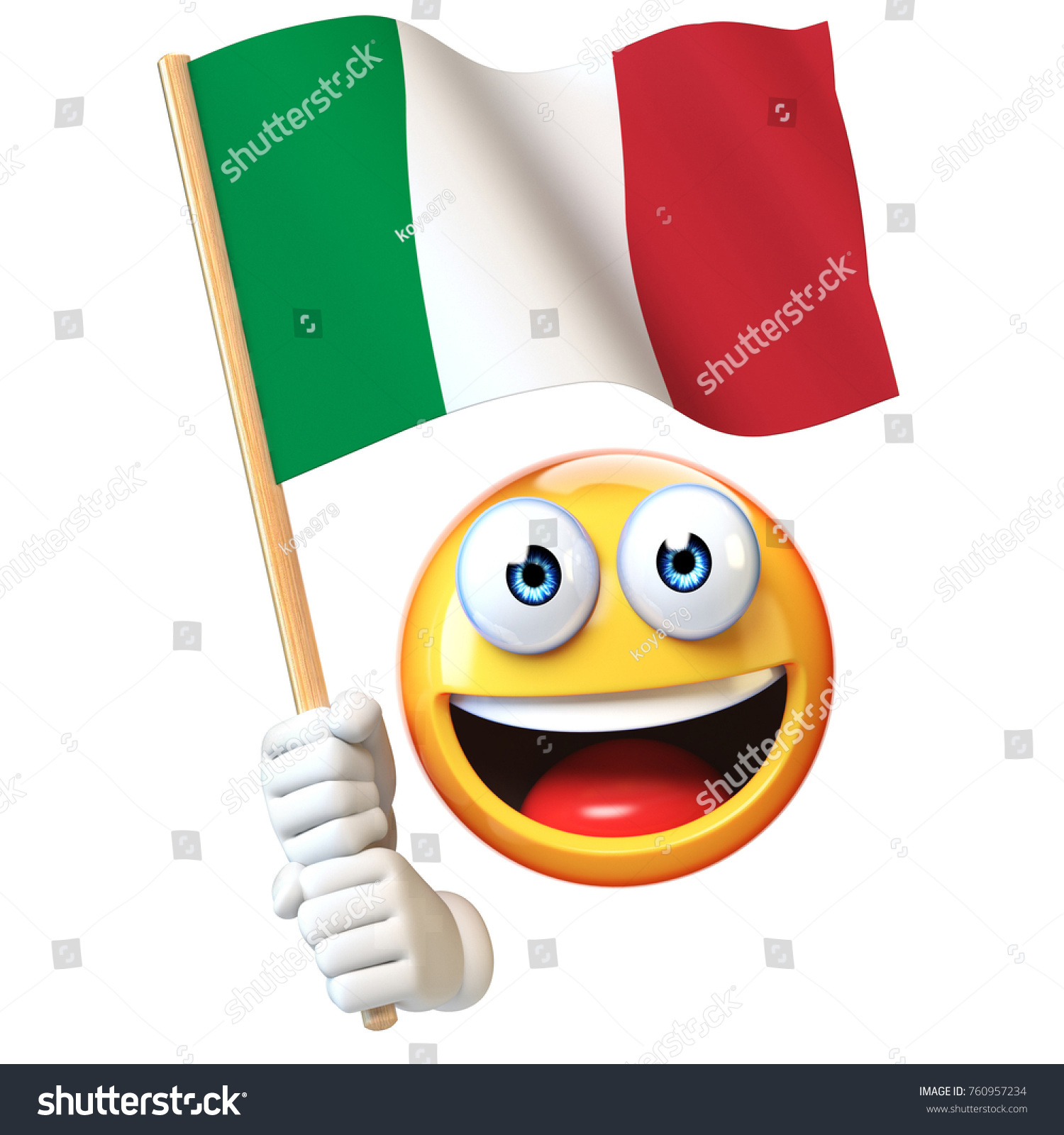 Ilustrasi Stok Emoji Holding Italian Flag Emoticon Waving 760957234 ...