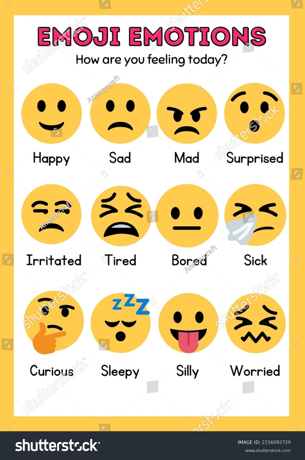 Emojis Cartoon Faces Different Yellow Emotion Stock Illustration ...