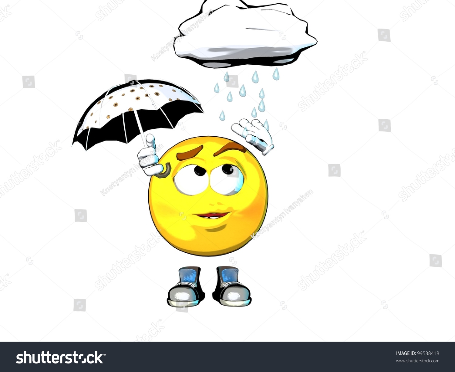 Emoticon With Umbrella And Cloud Stock Photo 99538418 : Shutterstock