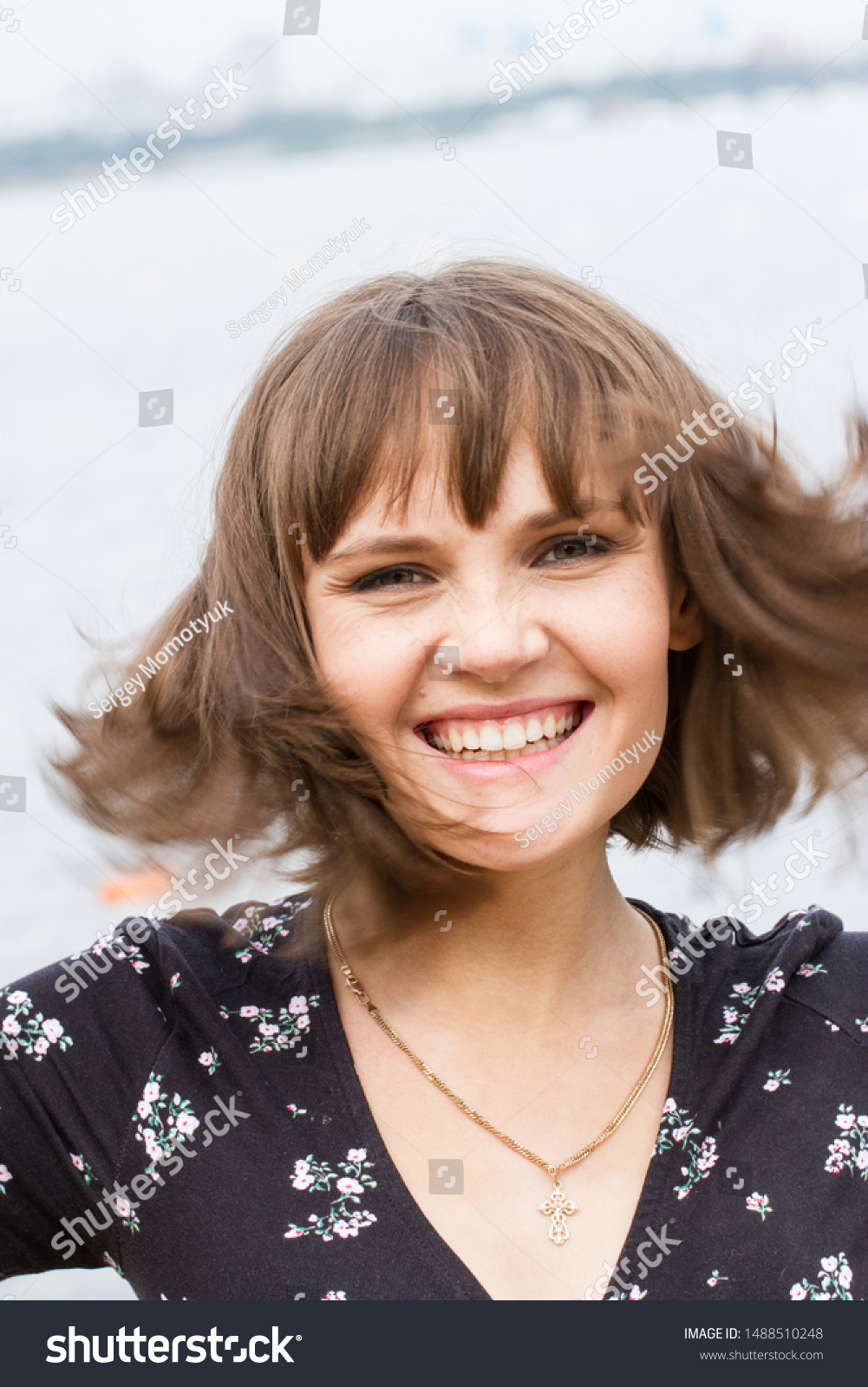 Emotional Girl Short Haircut On Shore Stock Photo Edit Now