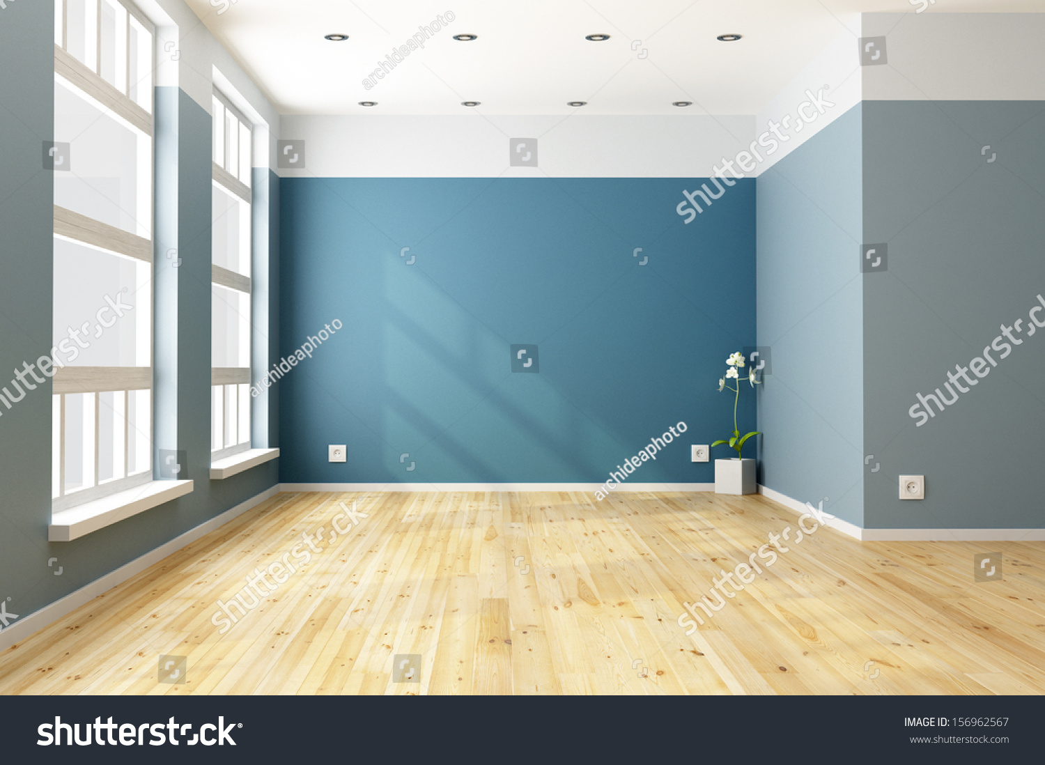 Empty Blue Living Room Big Windows Stock Illustration 156962567 | Shutterstock