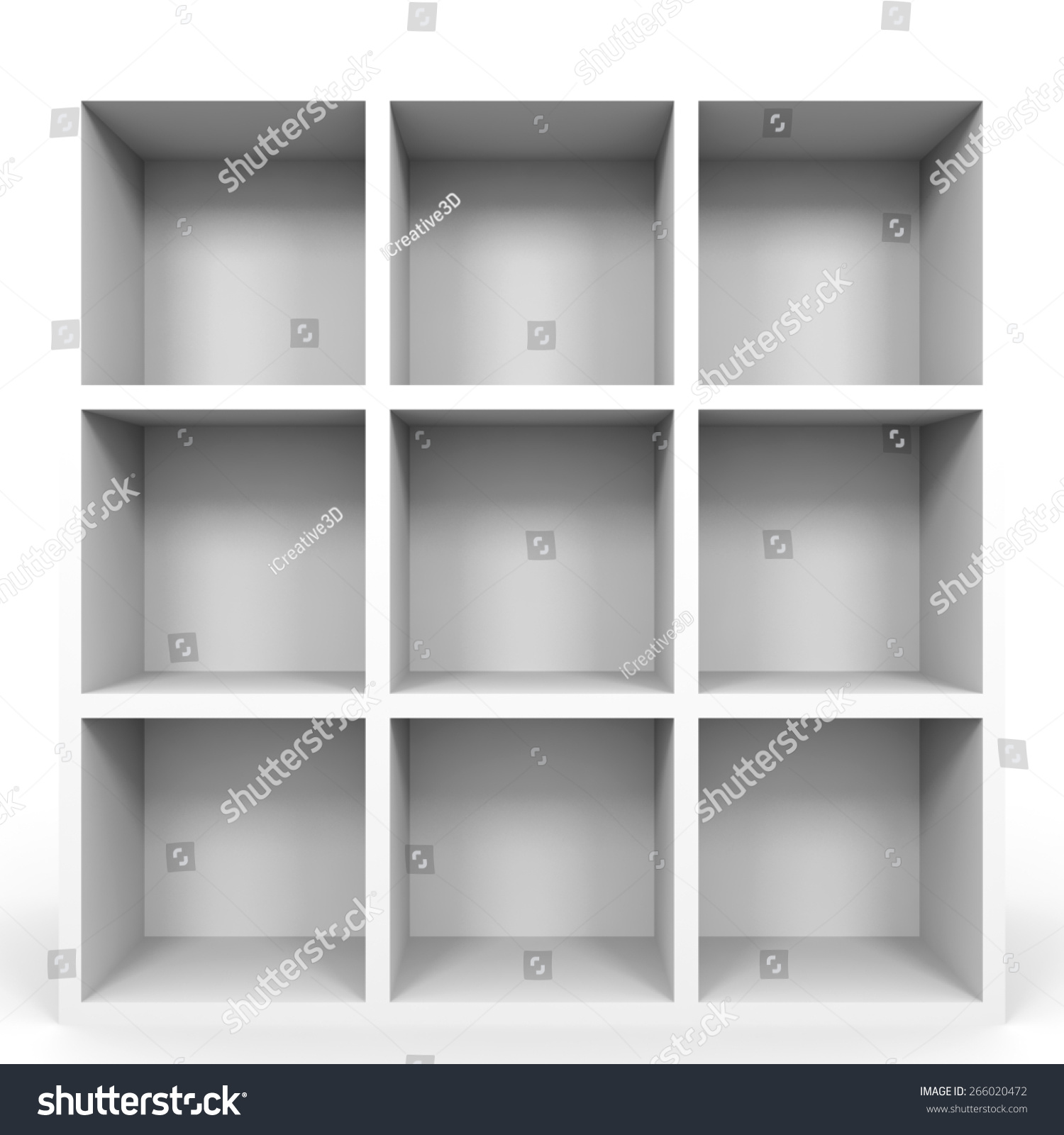 Empty Bookshelf On White Background 3d Stock Illustration 266020472 ...