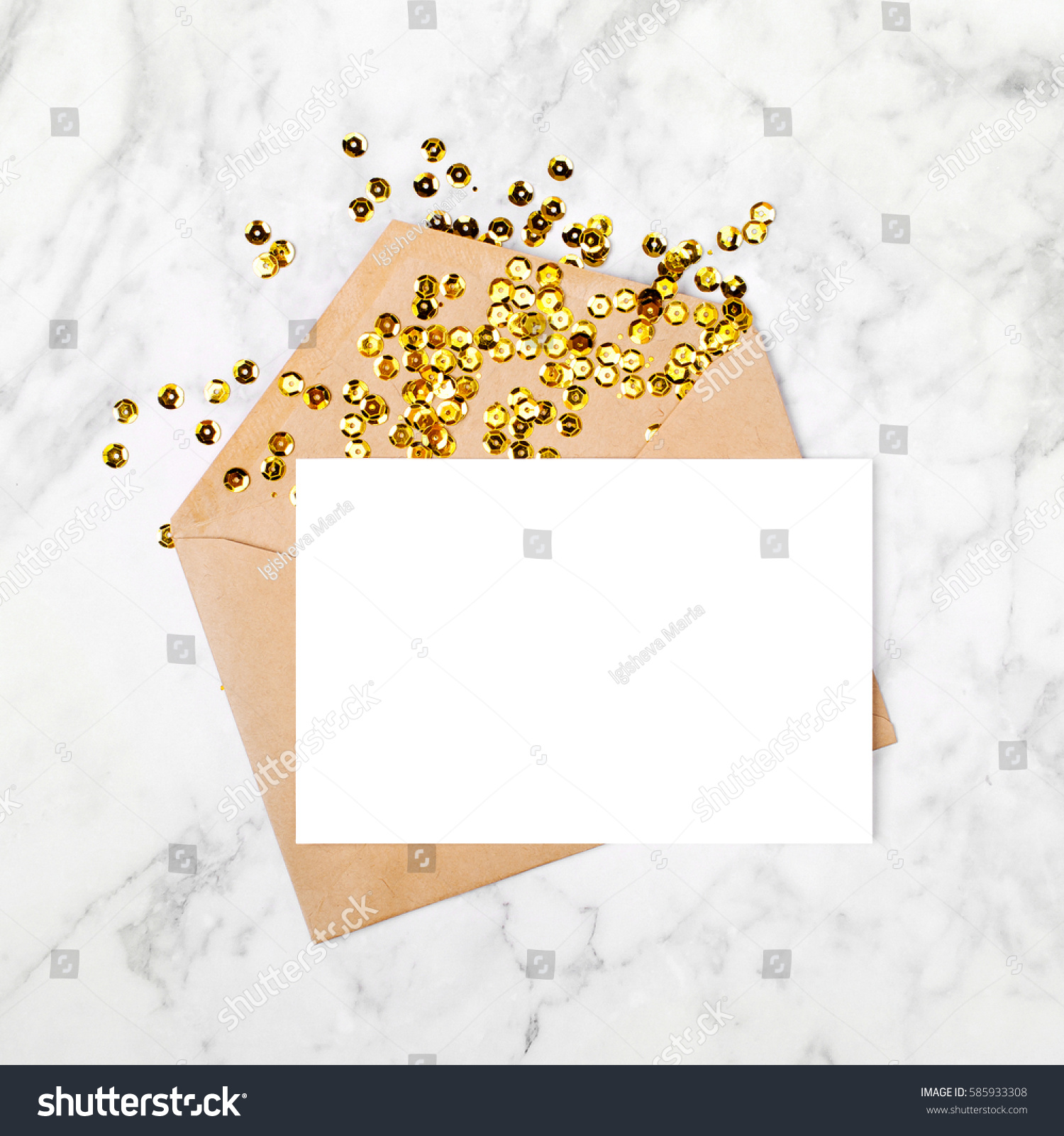 Download Empty Card Envelope Gold Confetti Mockup Stock Photo Edit Now 585933308
