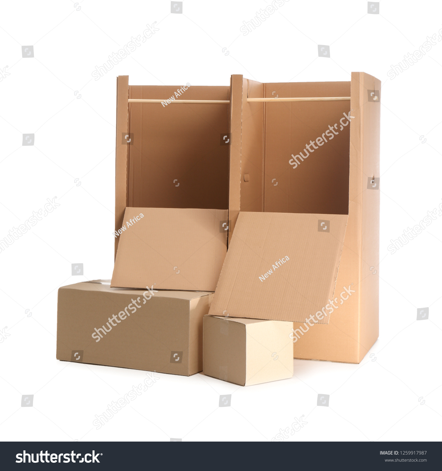 Empty Cardboard Wardrobe Boxes On White Stock Photo Edit Now