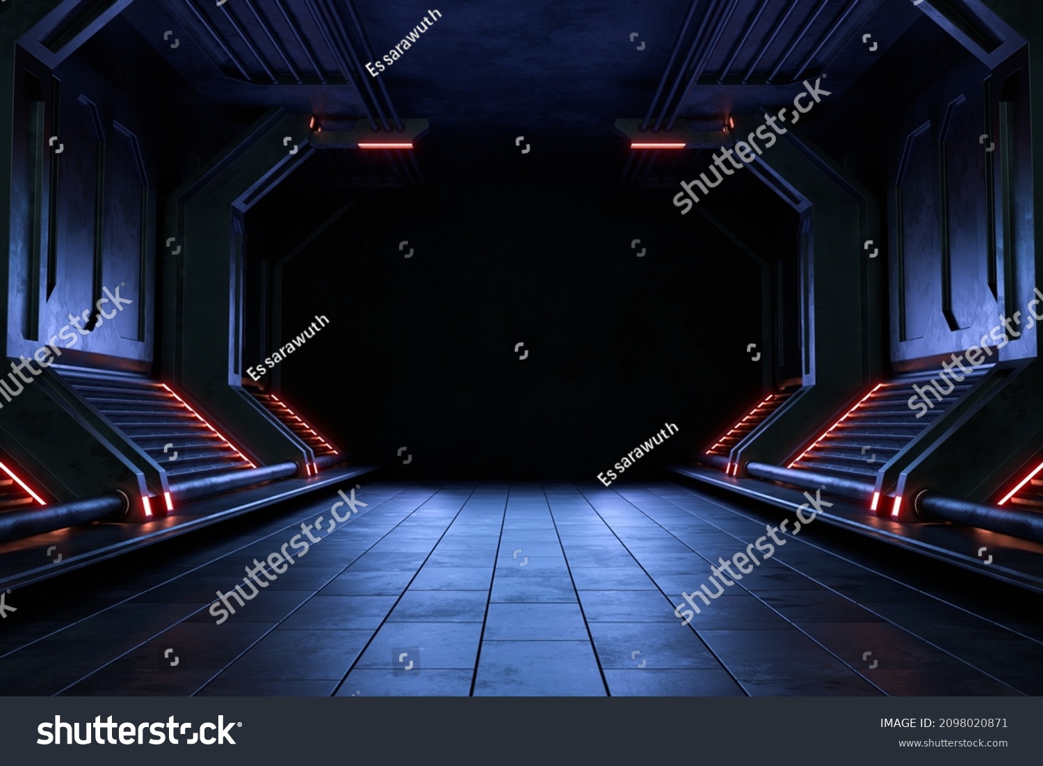 Empty Dark Room Modern Futuristic Sci Fi Background 3d Illustration