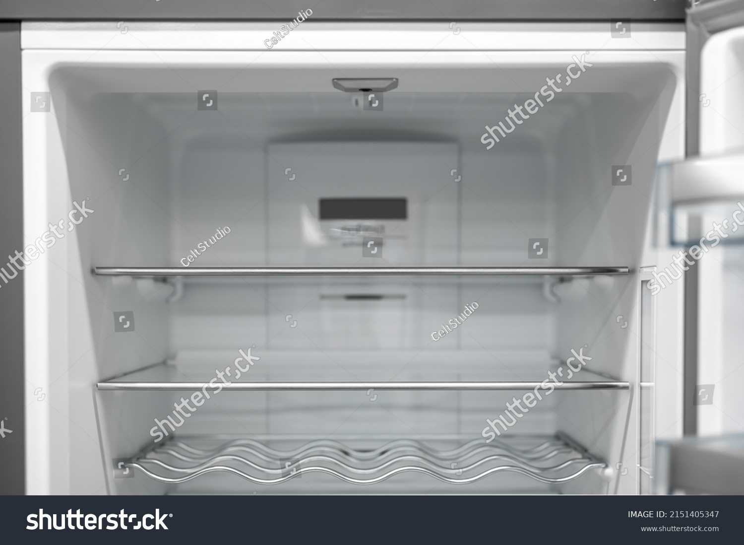 Empty Fridge Background Inside View Into Stock Photo 2151405347