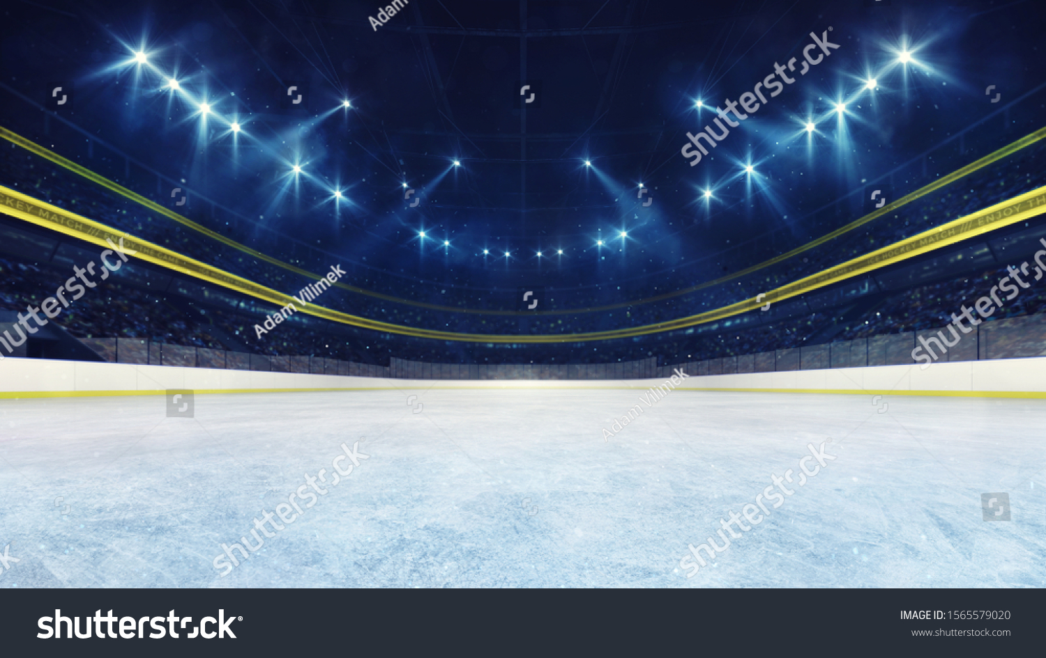 Empty Ice Rink Illuminated Stadium Fans Stock Illustration 1565579020