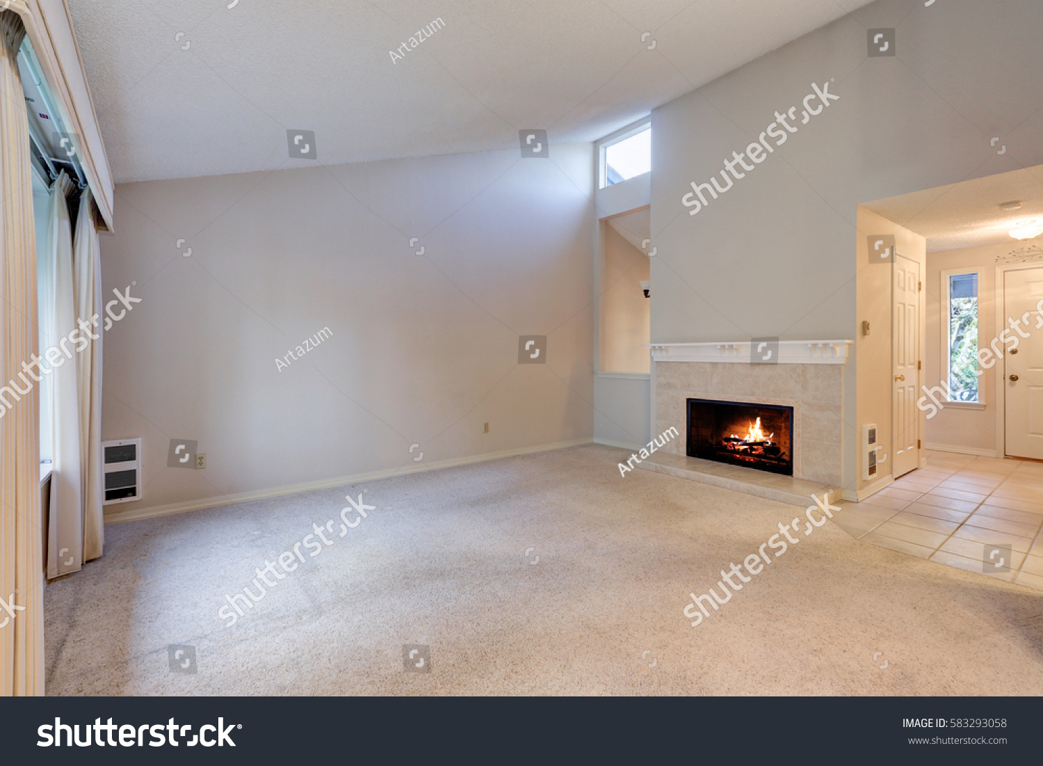 Empty Living Space Vaulted Ceiling Grey Stock Photo Edit Now