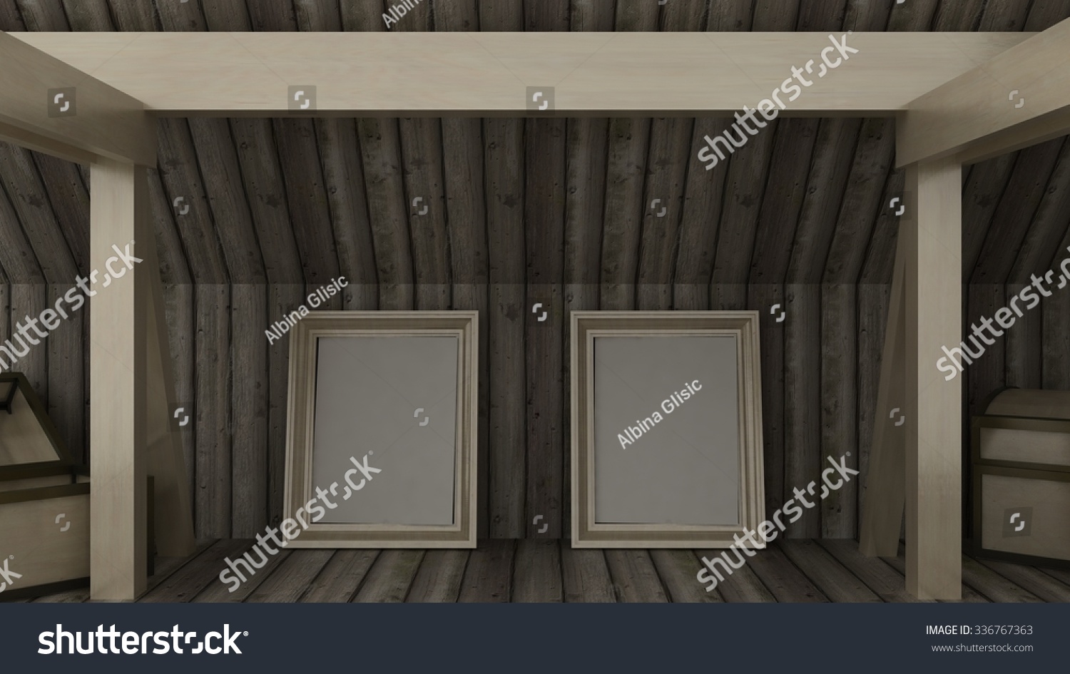 Empty Picture Frame Chest On Loft Stock Illustration 336767363