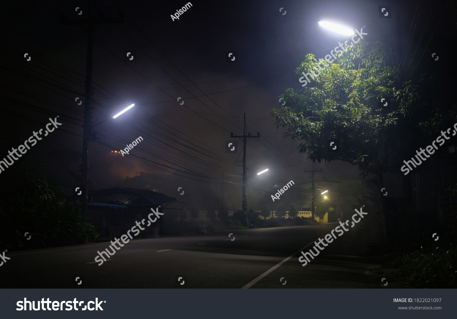 Empty Road Underneath Street Light Smoke Stock Photo (Edit Now) 1822021097