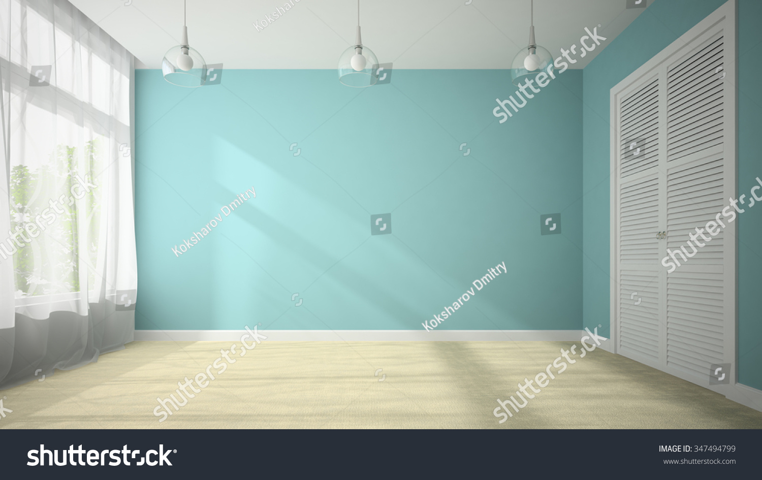 Empty Room Blue Wall 3d Rendering Stock Illustration 347494799