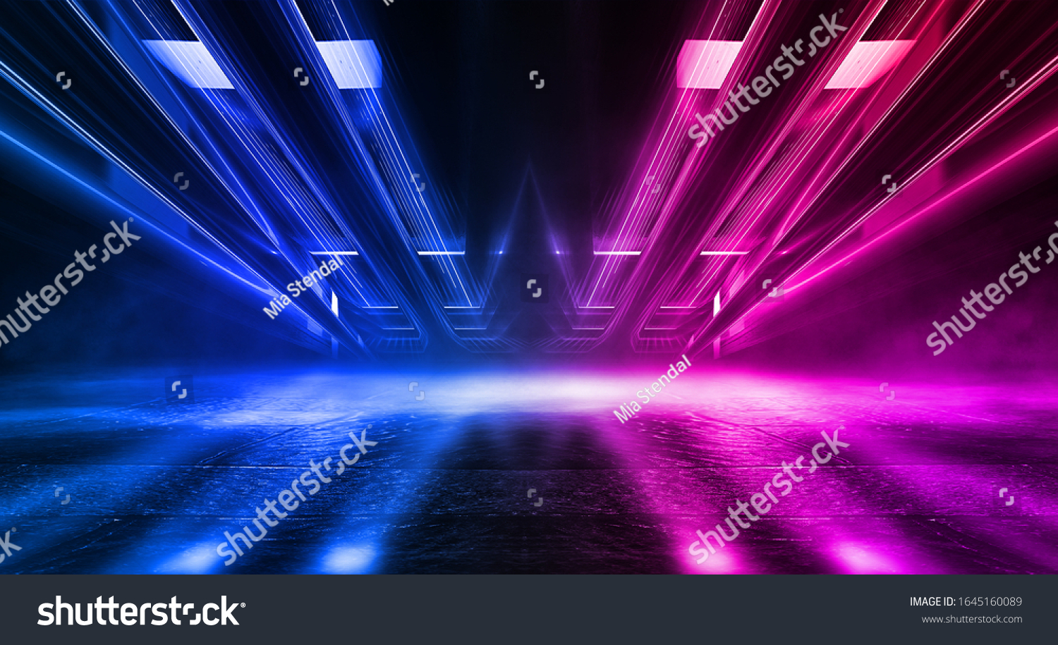 Empty Stage Blue Pink Purple Neon Stock Illustration 1645160089 ...