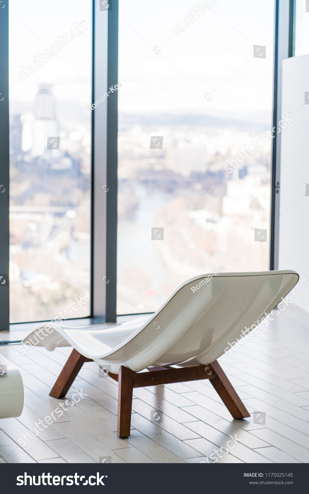 Empty White Lounge Chair Inside Tiled Stock Photo Edit Now