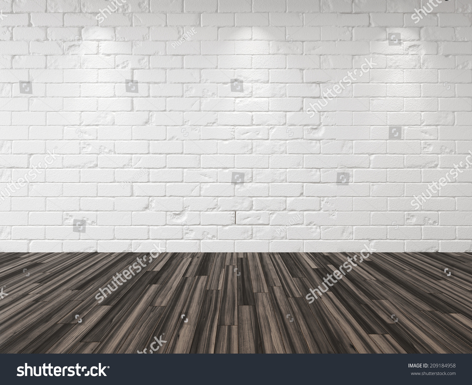 Empty Whitewashed Brick Room With Recessed Down Lights Illuminating The ...