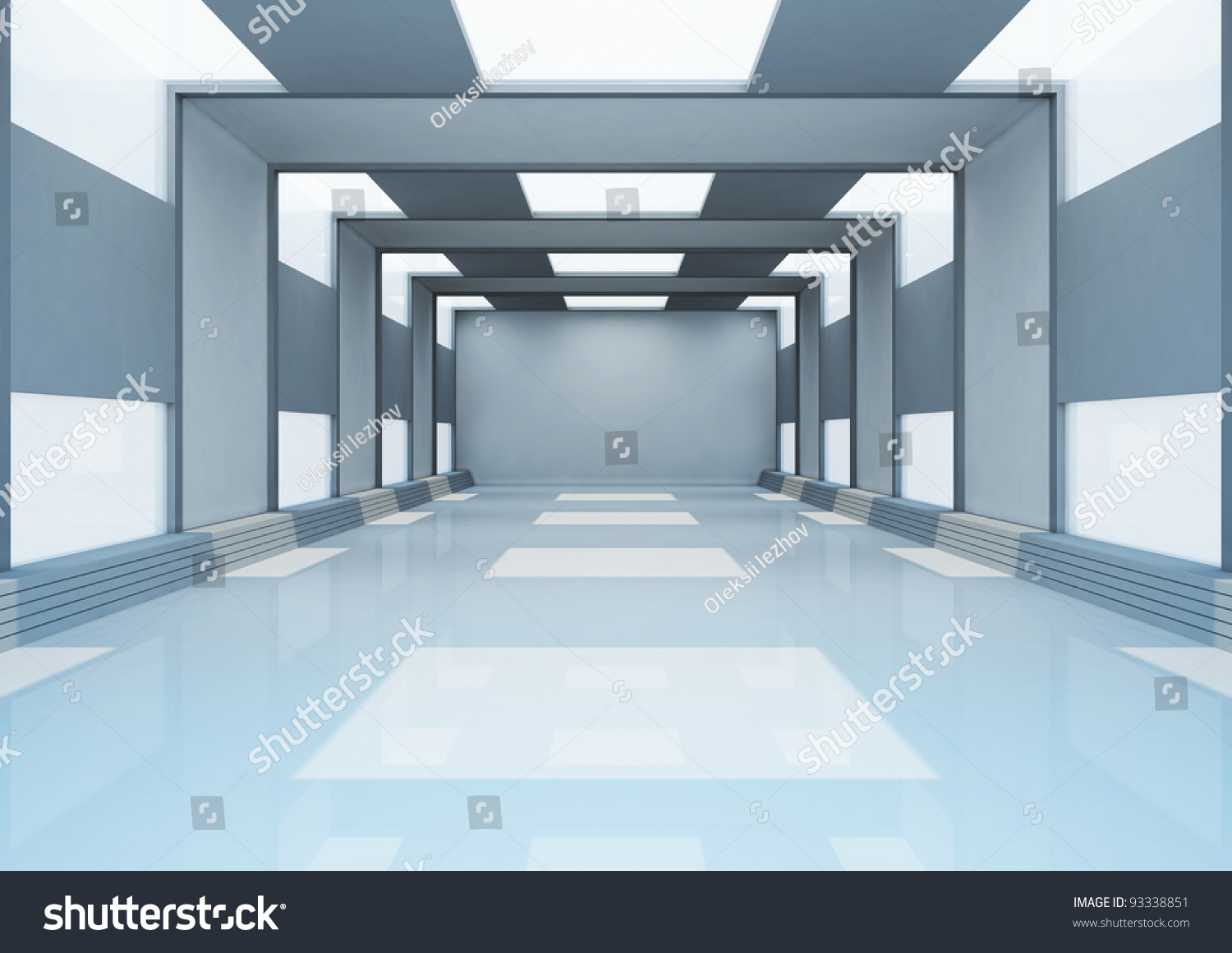 Empty Wide Hall, Futuristic Spacious Interior - 3d Illustration ...