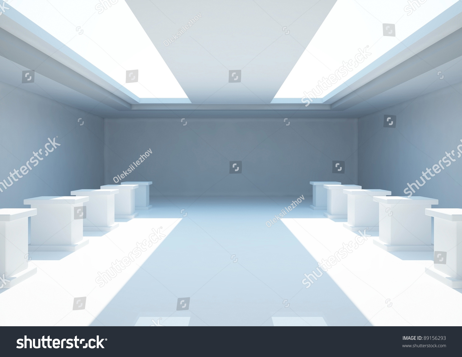 Empty Wide Room With Exposition Pedestals, Interior Showroom - 3d ...