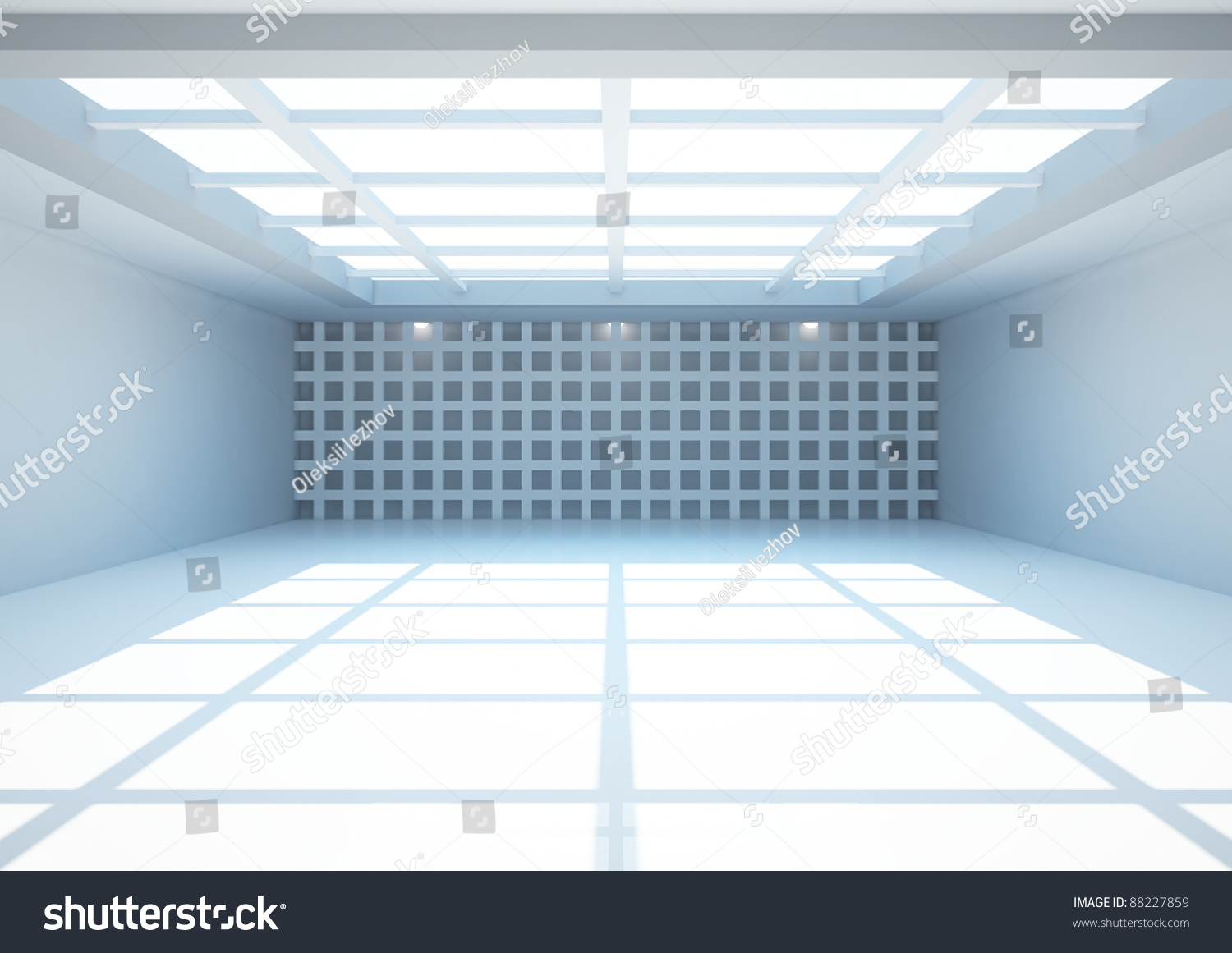 Empty Wide Room With Geometric Construction, Interior Showroom - 3d ...