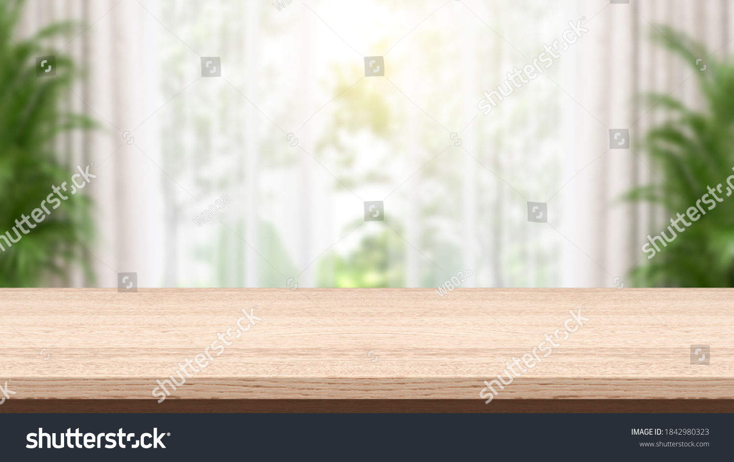 Empty Wood Table Blurred Kitchen Background Stock Illustration ...