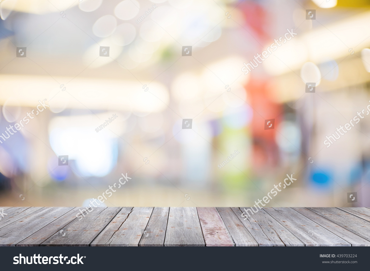 Empty Wood Table Shopping Mall Background Stock Photo (Edit Now) 439703224