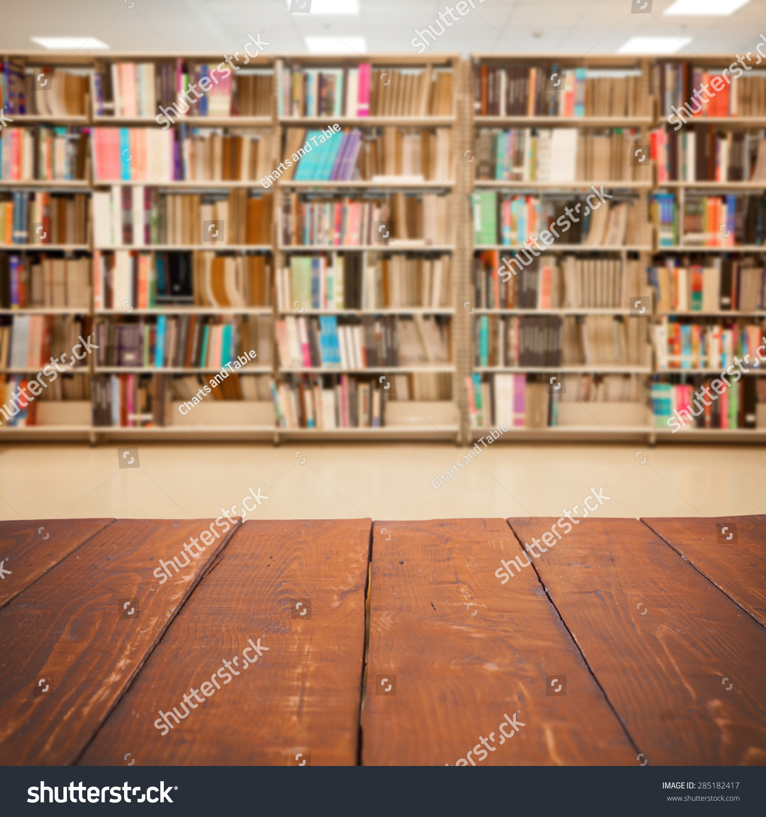 Empty Wooden Table Modern Library Background Stock Photo 285182417 ...